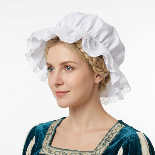Dimioaoa White Mob Cap Lace Pilgrim Maid Hat for Halloween Costume