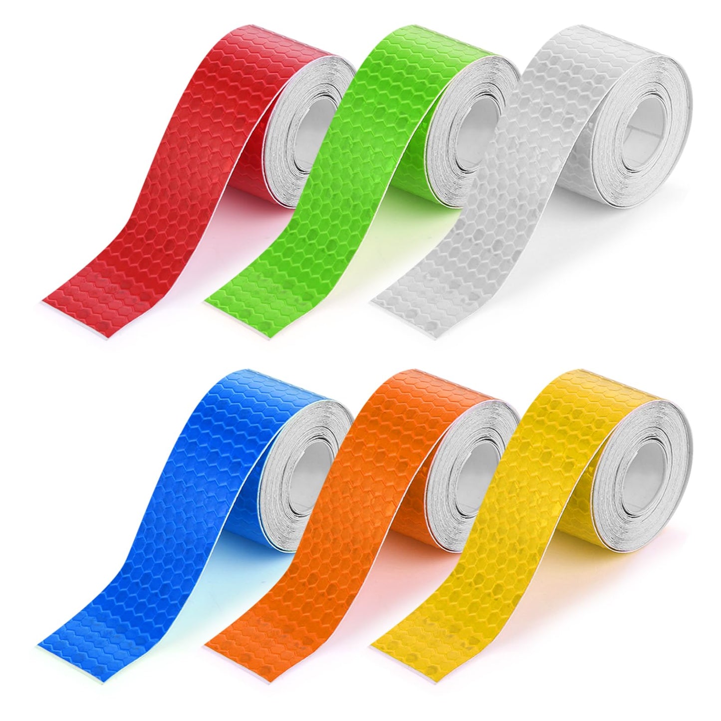 Yolev 6 Rolls Reflective Tapes 6 Colors Adhesive Trailer Tape Outdoor Safety Caution Reflector Conspuicy Reflective Warning Tape Night Safety Sticker, Silver, Blue, Red, Yellow, Orange, Green