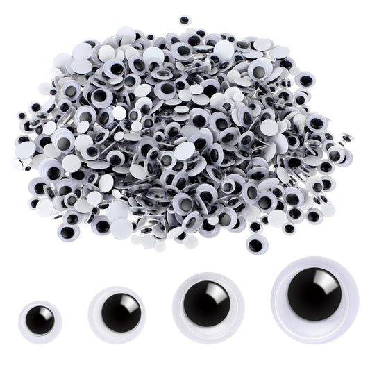 1000 Pcs Craft Eyes Self Adhesive Craft Stickers Wiggle Googly Eyes Comes in Black and White and VariousSizes Googly Eyes for Crafts DIY Crafts Decoration (6/8/10/12mm)