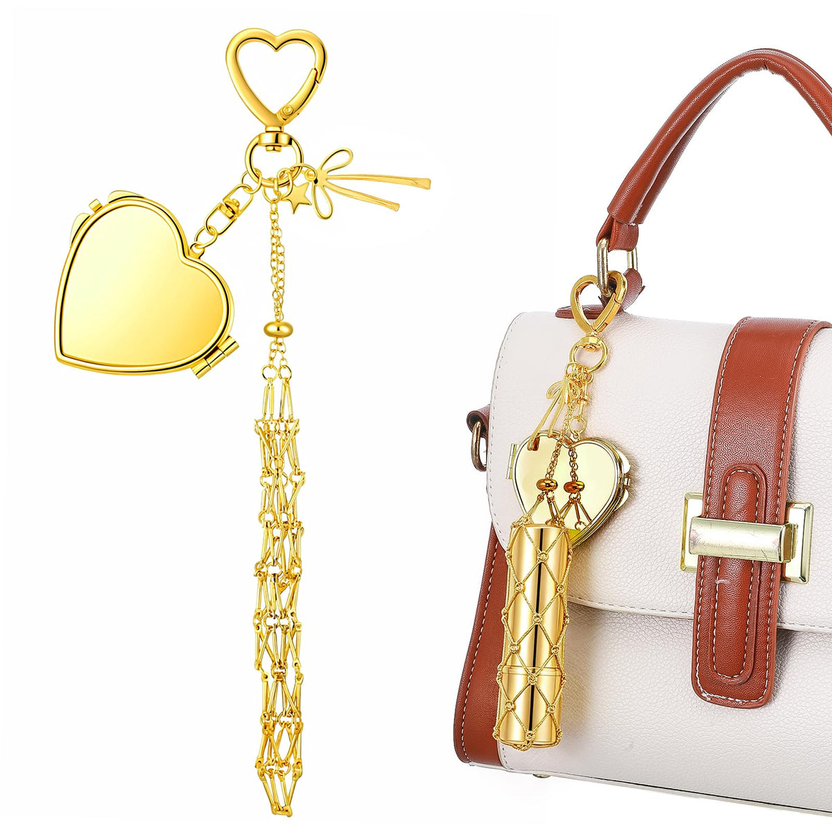 Lip Gloss Holder Keychain, Y2K Lip Balm Holder Keychain with Heart Mirror