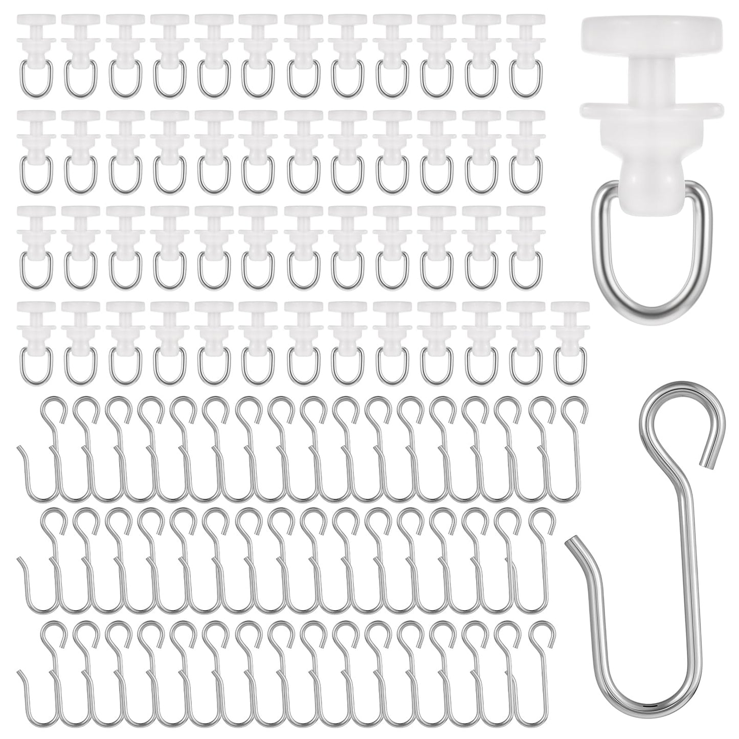 100Pcs Shower Curtain Pack of 50 Pcs Gliders for Shower Curtain and 50 Pcs Curtains Hooks Straight Curved Curtains Track Rollers(White)
