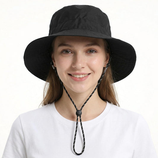 Gemoioio Waterproof Bucket Hats for Women UPF 50+, Sun Hat UV Protection Packable Rain Hat, Lightweight Hiking Fishing Travel Beach Black