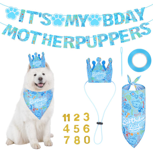 Dog Birthday Decorations Cute Dog Themed Birthday Party Decorations - Birthday Dog Bandana, Birthday Hat for Dogs, Dog Birthday Banner - for Dog Birthday Decorations(Blue)