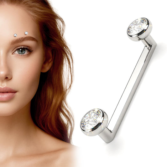 Josojoou 14G Titanium Surface Piercing Jewelry Double Crystal Internally Threaded Surface Tragus Staple Bar Piercing Jewelry 14mm Flat Bar Unisex Body Jewelry