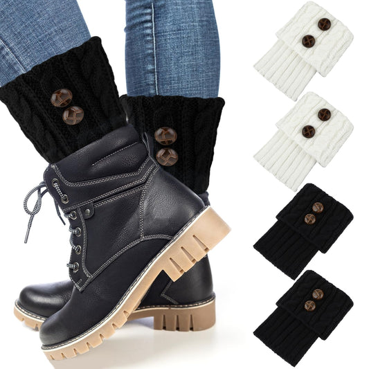 DIVINA VITAE 2 Pairs Winter Boot Cuffs for Women Knitted Crochet Boot Socks Short Leg Warmers Boot Topper Warm Short Boots Cuff Warm Cuff Socks Leg Cuffs Boot Warmers Gift(Black+White)