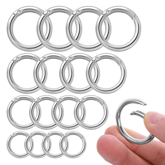 Lusofie 16 Pcs O Ring Clip Spring O Ring Clasp Round Mini Carabiner for Bag Purse Handbag Strap Craft Jewelry Making(Silver)