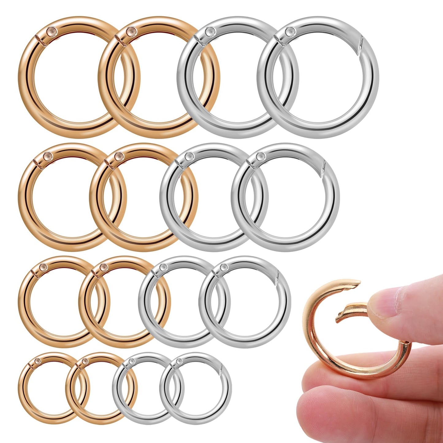 Lusofie 16 Pcs O Ring Clip Spring O Ring Clasp Round Mini Carabiner for Bag Purse Handbag Strap Craft Jewelry Making(Gold Silver)