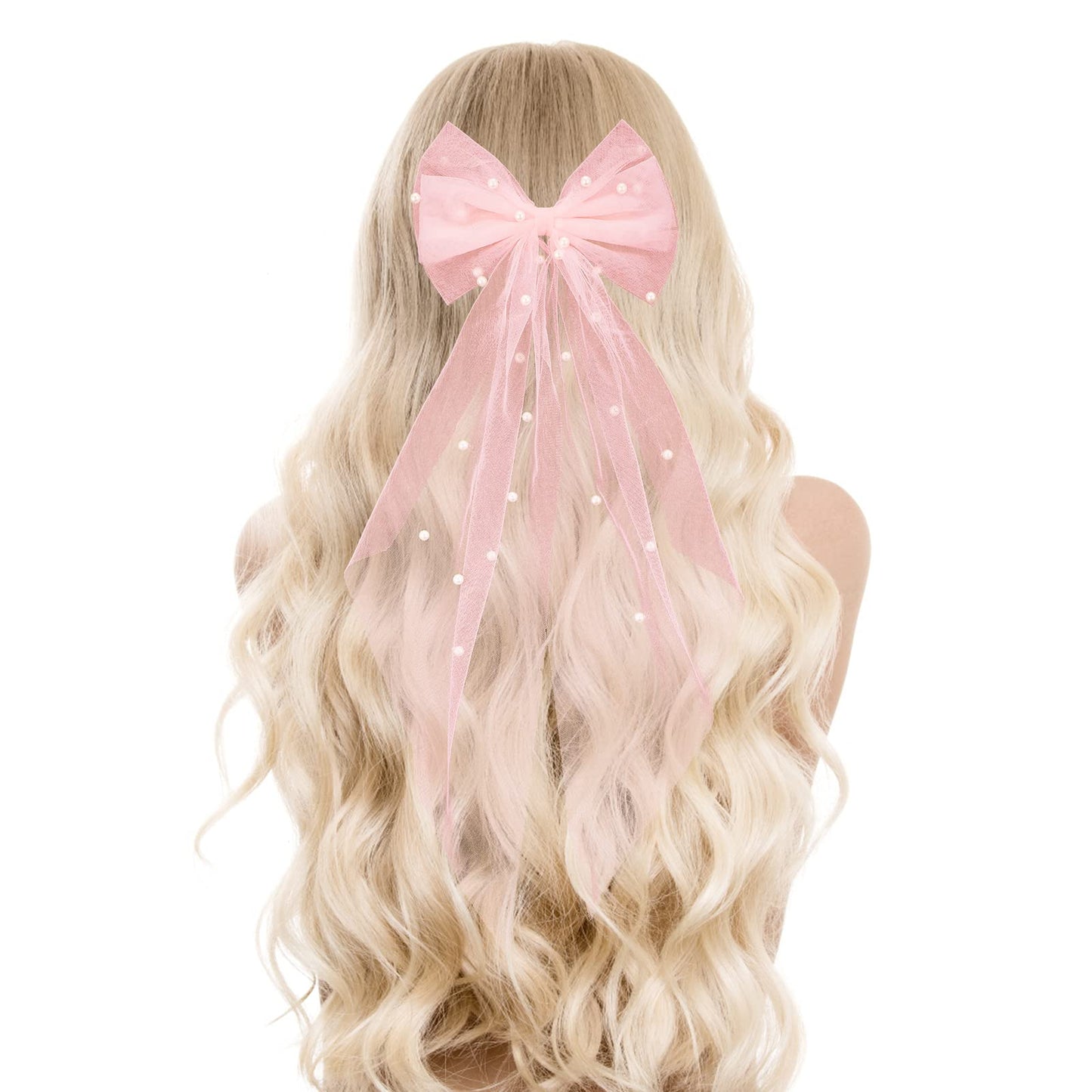 Big Bow Hair Clip Veil Bridal Shower Gift Wedding Veil Bride Bridesmaid Hair Accessories Large Hair Bow with Barrette Pre-wedding Party Decorations (Pink)