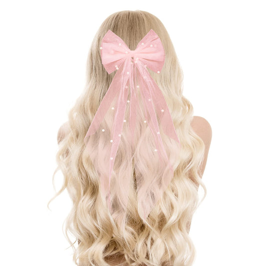 Big Bow Hair Clip Veil Bridal Shower Gift Wedding Veil Bride Bridesmaid Hair Accessories Large Hair Bow with Barrette Pre-wedding Party Decorations (Pink)