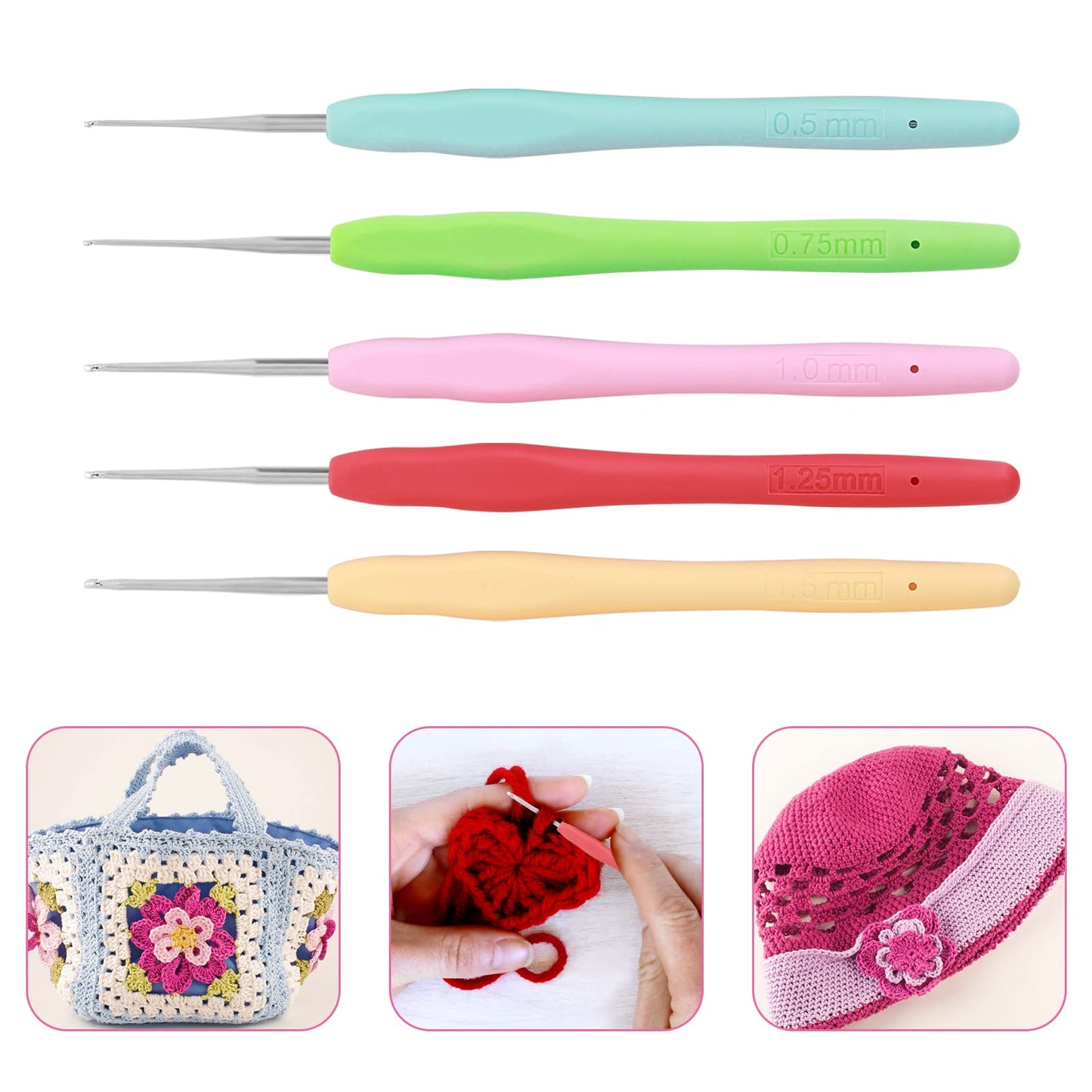 10 Sizes Crochet Hooks Aluminum Knitting Needles Ergonomic Grip Handle Crochet Hooks Set for Beginners and Crochet Hooks Lovers (0.5mm-2.75mm)