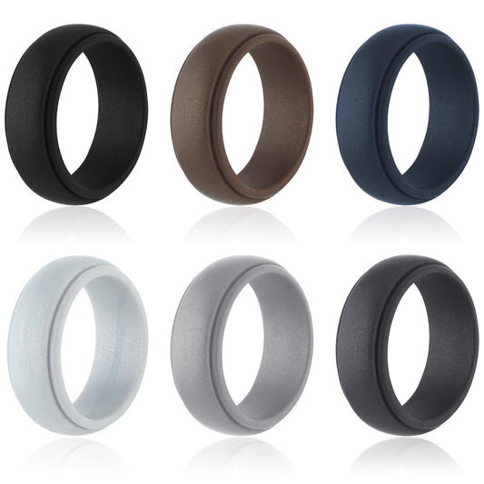 DIVINA VITAE 6PCS Silicone Rubber Ring for Men, Mens Silicone Wedding Band Breathable Design Large Size Multi Colors (9)