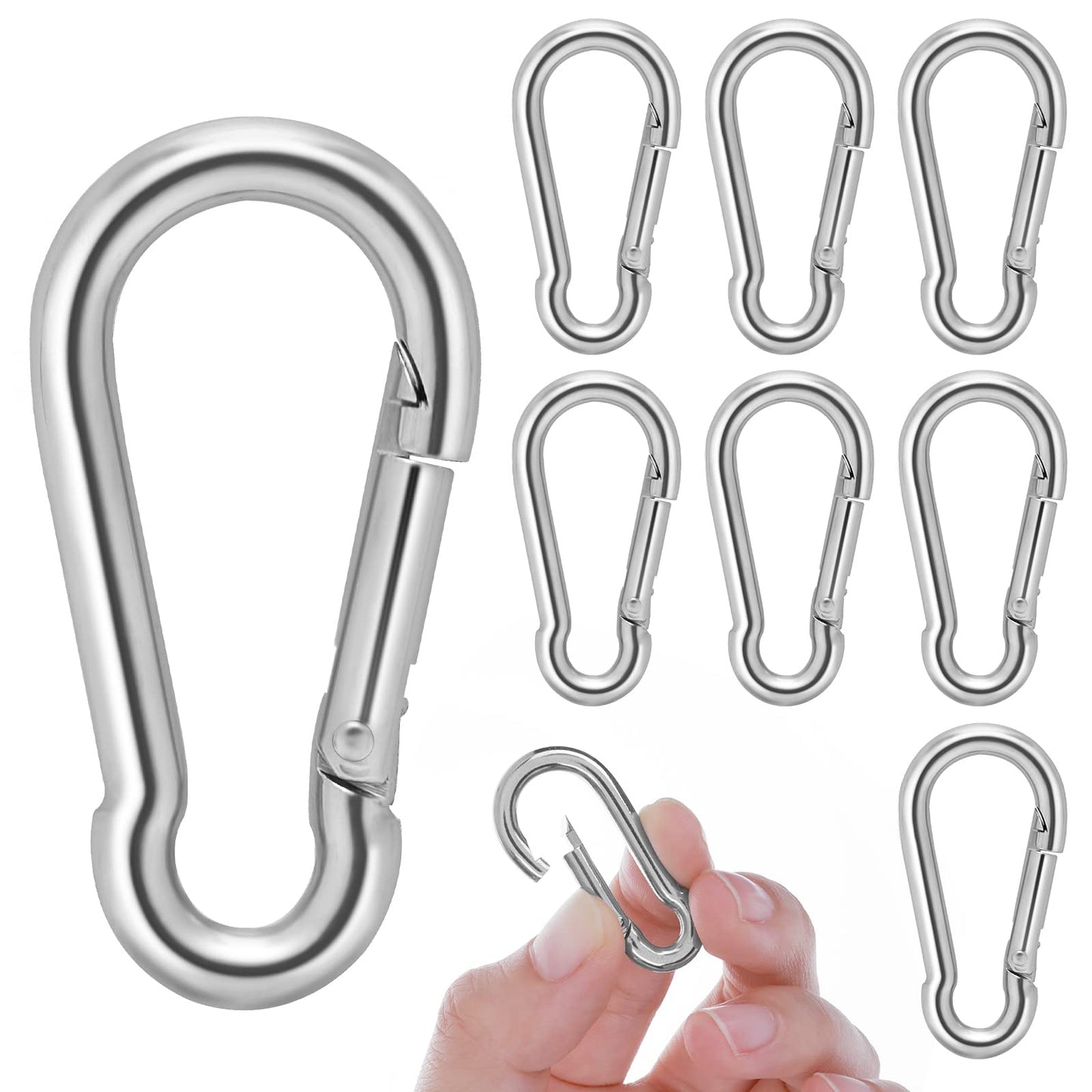 Yolev 8 Pieces (M4) Spring Snap Hooks 304 Stainless Steel Metal Clip Heavy Duty Rope Connector Small Snap Clamp Key for Men Women Backpack Paracord