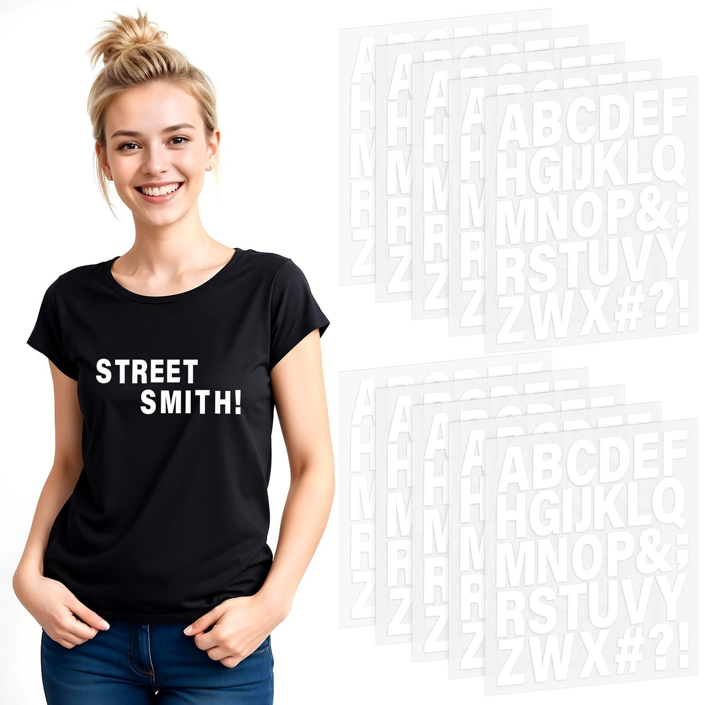 10 Sheets Iron on Letters for Fabric 1.6 Inch Iron on Vinyl Letters Heat Transfer Vinyl Letters with A-Z (White)