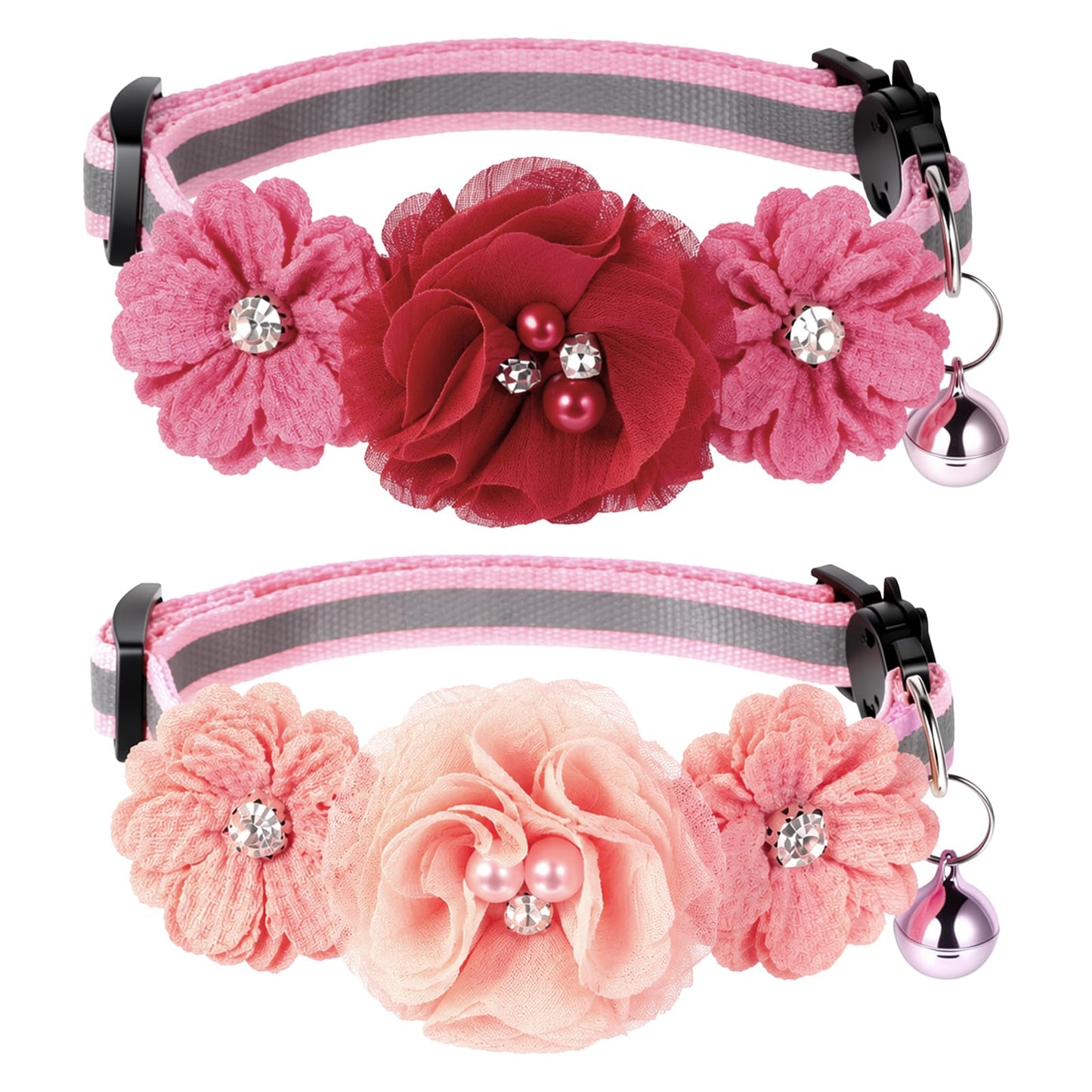 2 Pack Floral Cat Collars with Bell and Removable Flower Kitten Collars