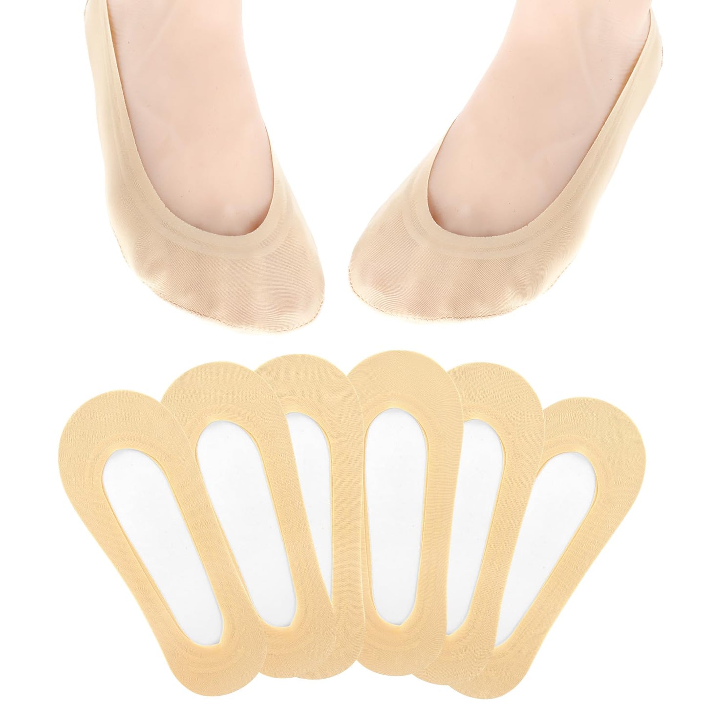 Lusofie 6Pairs Invisible Socks Women No Show Socks Non Slip Boat Socks Ultra Low Cut Liner Flat Socks for Women Girls Size 5-12 Footies(Skin Color)