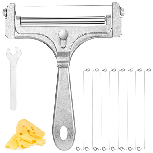 Wire Cheese Slicer Stainless Steel Adjustable Handheld Cutter with Replacement Wires and Wrench, Food Slicer for Cheese, Butter, Bread and Vegetables