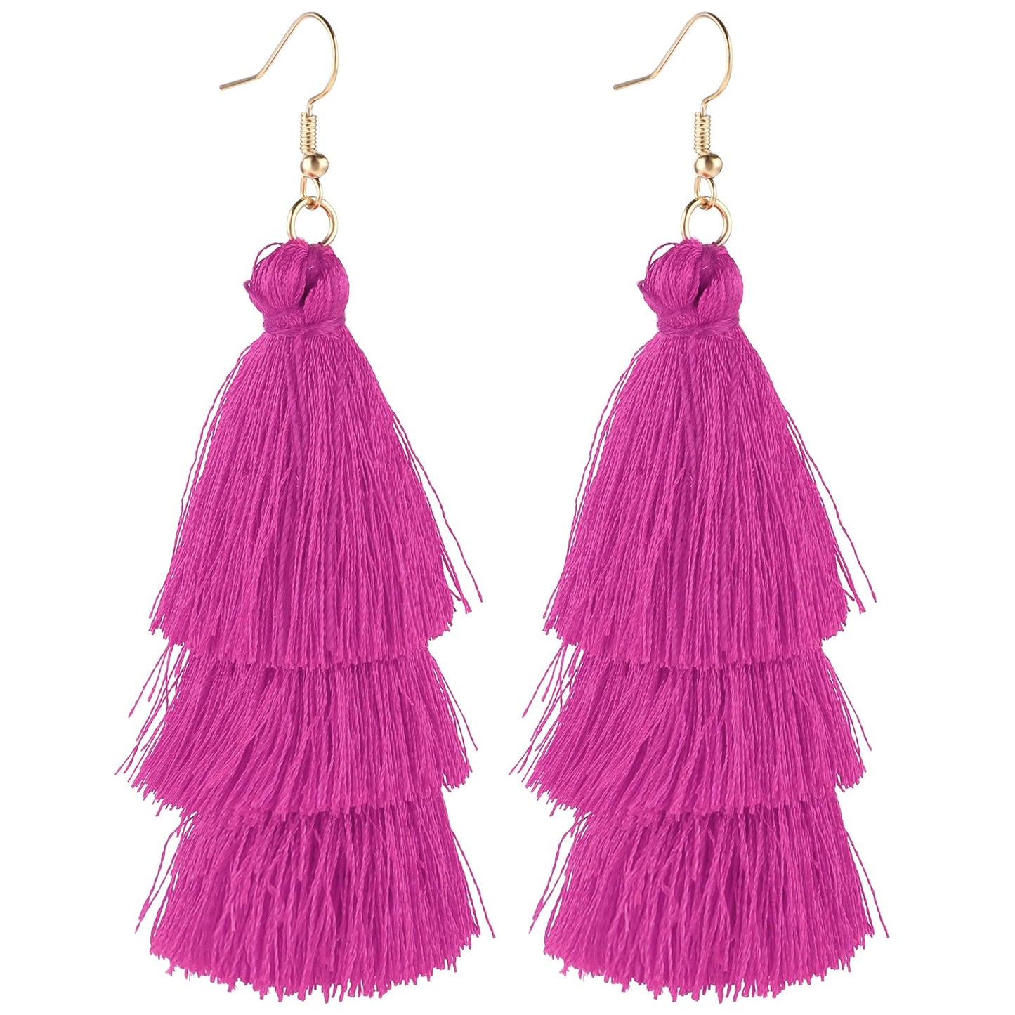 Tassel Earrings For Women Long Thread Tassel Earrings Bohemian Fringe Drop Handmade Earrings for Women Girls (Light Purple)