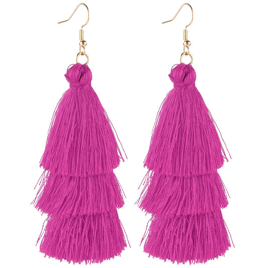Tassel Earrings For Women Long Thread Tassel Earrings Bohemian Fringe Drop Handmade Earrings for Women Girls (Light Purple)