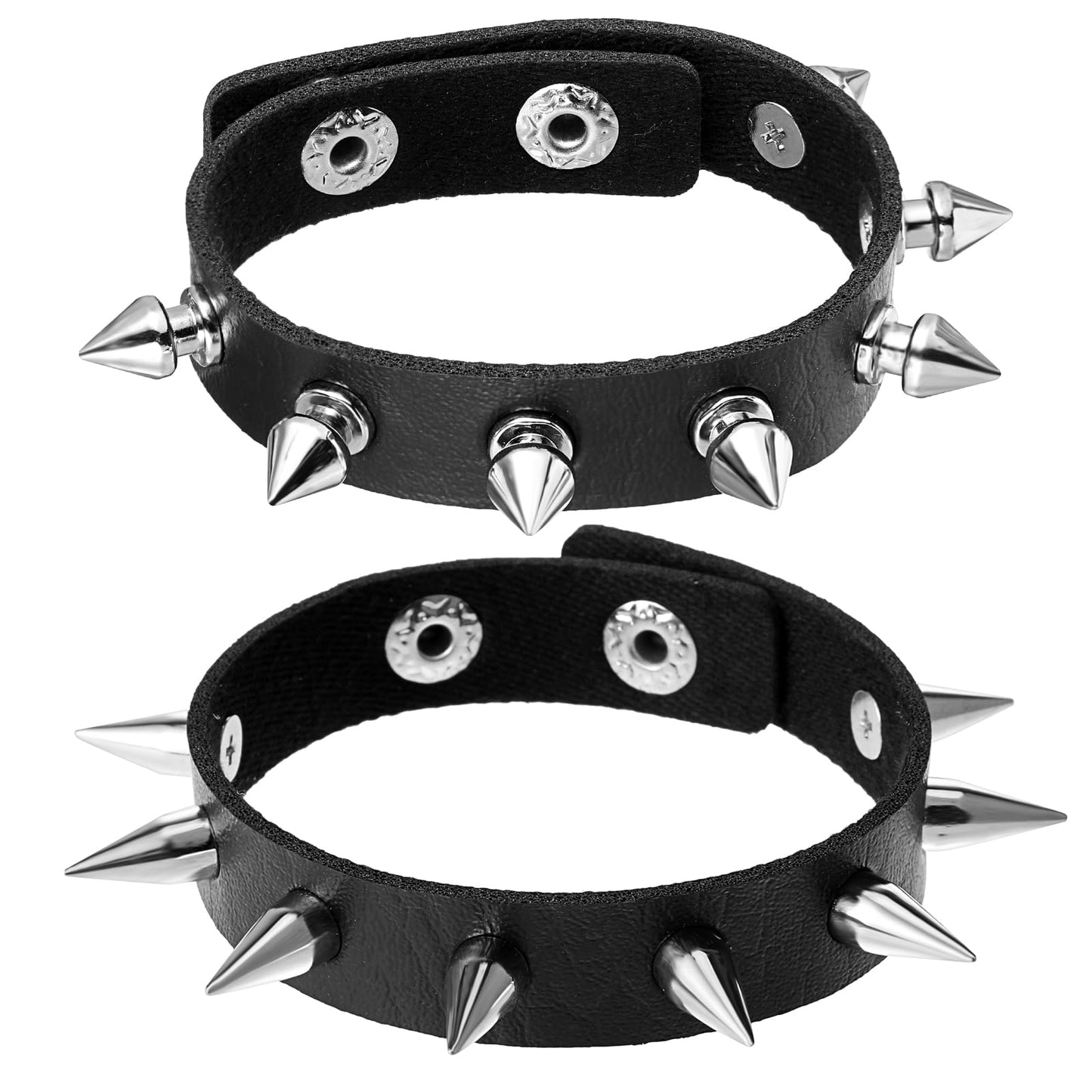 Telooco Black Punk Bracelet, Adjustable Spiked Choker Men's Wristband, Metal Snap Rock Braided Rivets Wristband Secure Closure Cuff Boy Punk Father Gift