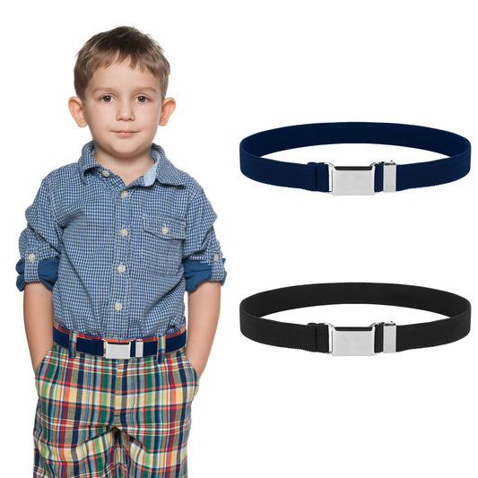 Lusofie 2Pcs Elastic Stretch Kids Belt with Easy Silver Square Buckle Adjustable Toddler Belt for Boys and Girls(Black, Navy)