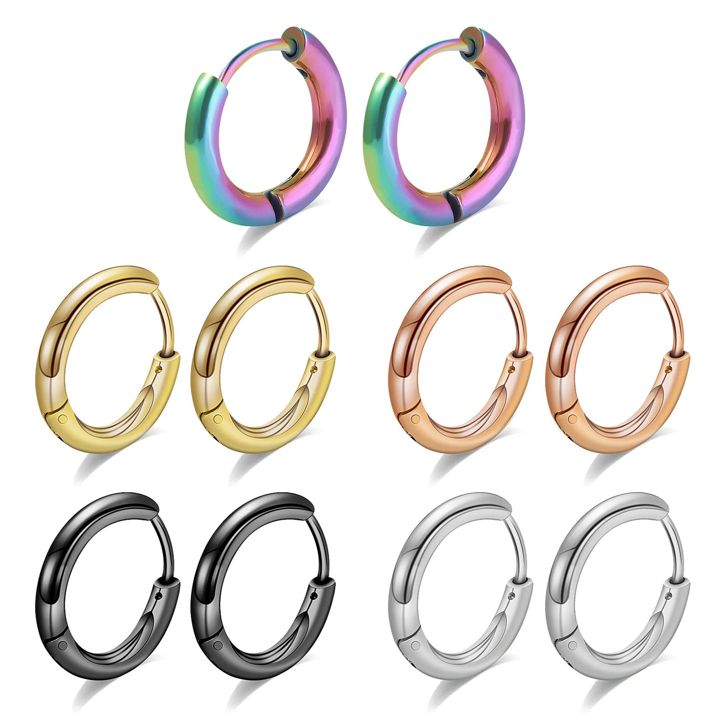 Yolev Small Hoop Earrings 5 pairs Stainless Steel Tiny Cartilage Hoop Earrings Hoops Huggie Hinged Earring Set for Women Men