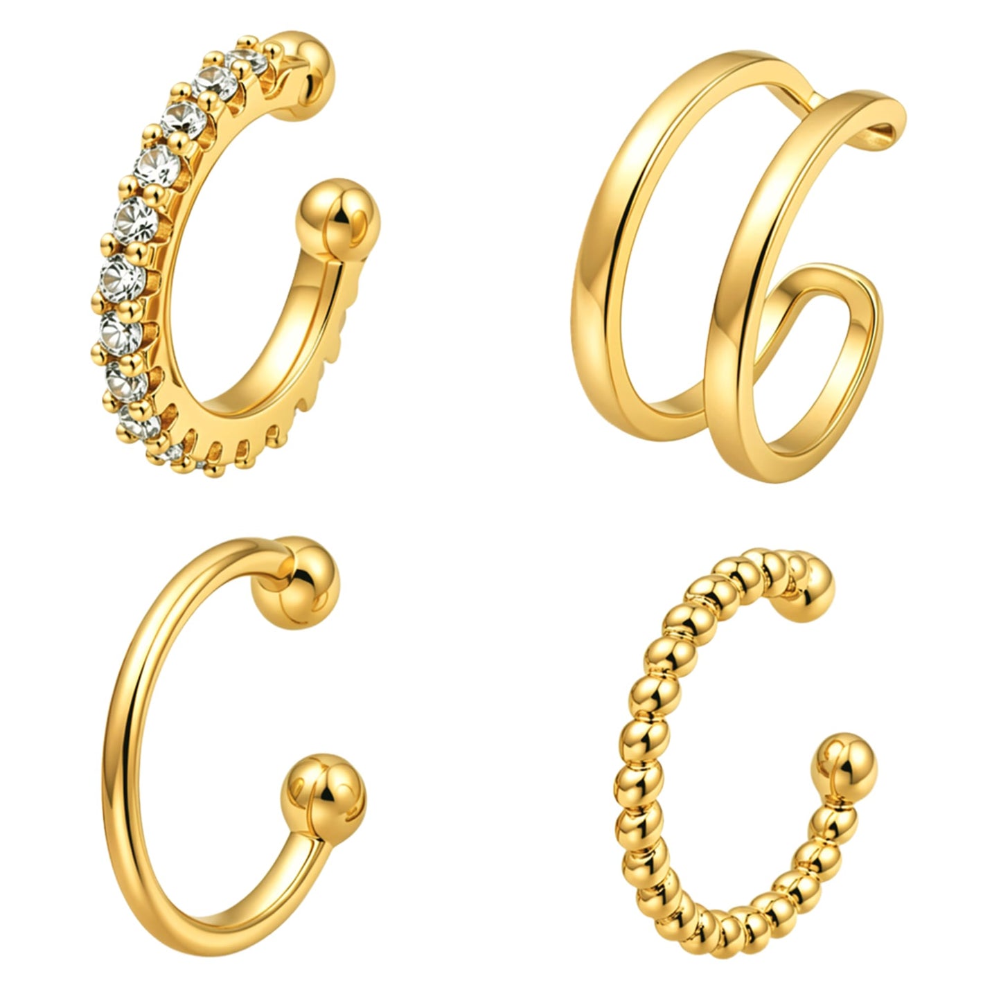 4Pcs Cuff Earrings Non Piercing 14k Gold Plated Ear Cuff Fake Earrings
