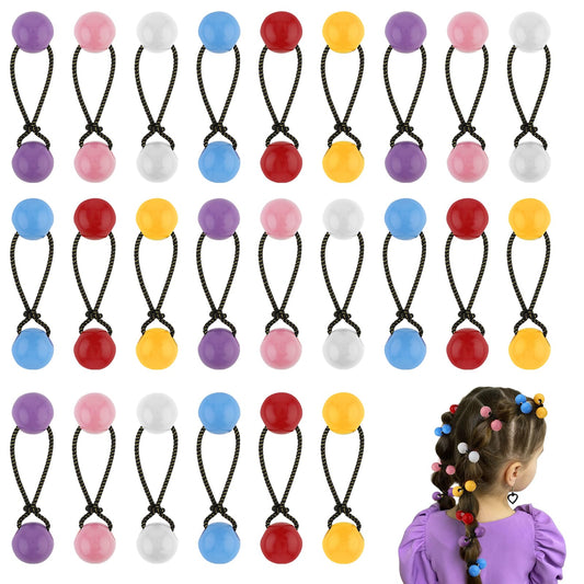 Telooco 24 Pieces Twin Beads Bubble Hair Rope with 20mm Balls Elastic Cute Ponytail Holders for Baby Girls Toddlers(Colorful)