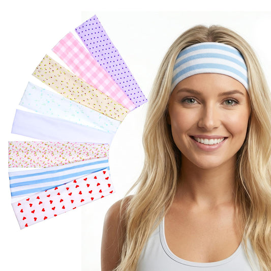 Fiyooau 8Pcs Cute Headbands for Women Striped Polka Dot Floral Headband Non Slip Elastic Fashion Headband Soft Fabric Hairbands Hair Accessories Stocking Stuffing for Women Girls Sports Yoga
