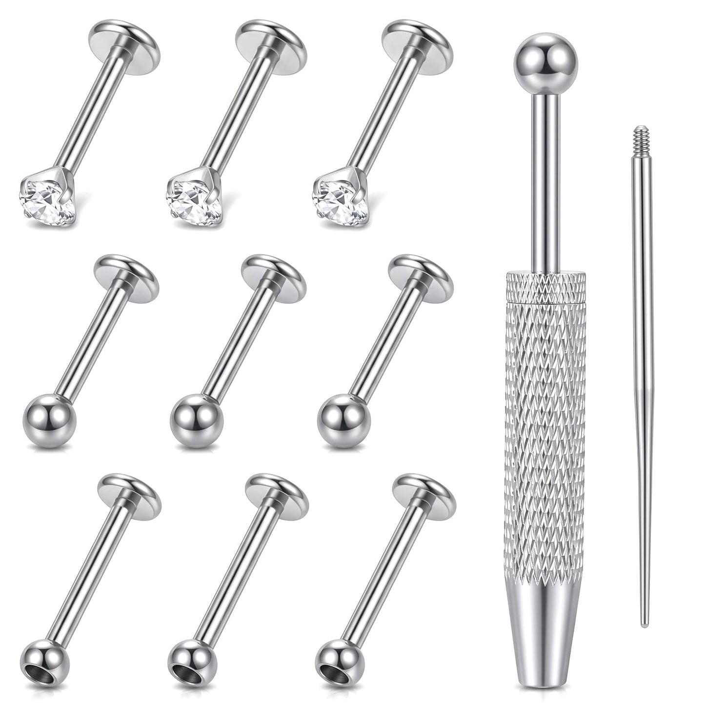 Yykazqe 11 Pcs Flat Back Nose Stud, Helix Labret Studs Piercing Jewellery