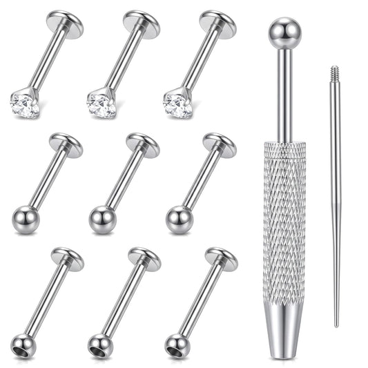 Yykazqe 11 Pcs Flat Back Nose Stud, Helix Labret Studs Piercing Jewellery