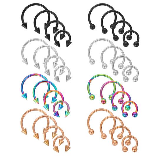 Yolev 32 Pcs 18G Horseshoe Piercing Ring for Women Men, Variety of Sizes Surgical Steel Horse Shoe Nose Rings, Nose Septum Horseshoe Hoop Earring Eyebrow Earring Hoop Lip