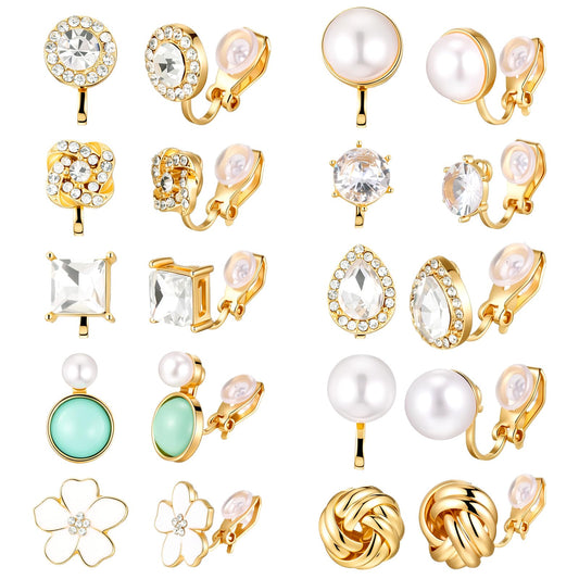 10 Pairs Gold Clip on Earrings Non-Slip Anti-Sensitive Clips Earrings