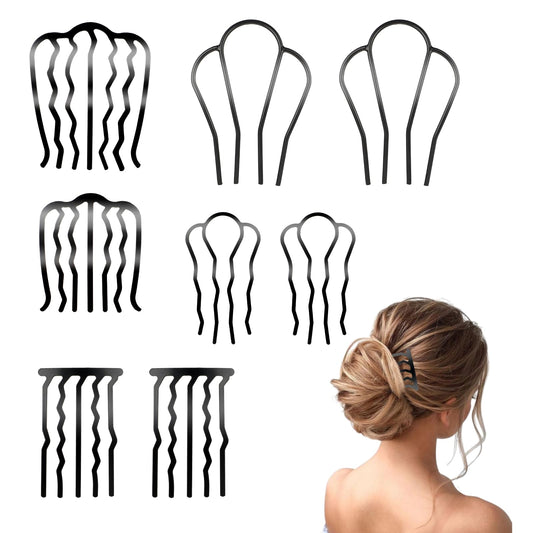 8Pcs French Twist Hair Pin U Shaped Hair Pins for Updo Bun, Metal Hair Comb Vintage Hair Side Combs Hair Fork Clip for Girls Women Hairstyle Hair Accessories(5 Size)