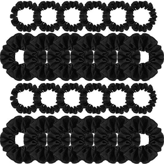 Lusofie 24Pcs Black Satin Scrunchies Elastic Silk Scrunchies Satin Hair Scrunchies Hair Ties Hair Bands Ponytail Holder for Women Girls(2 Sizes)
