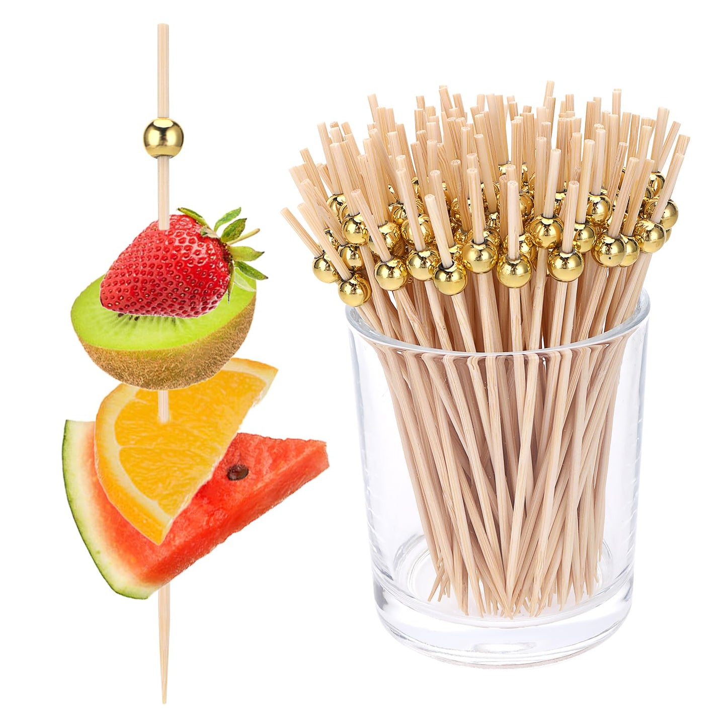 Telooco 200Pcs Cocktail Picks 12cm Fancy Cocktail Toothpicks for Appetizers Skewers Bamboo Cocktail Picks for Drinks Fruits Disco Party Supplies