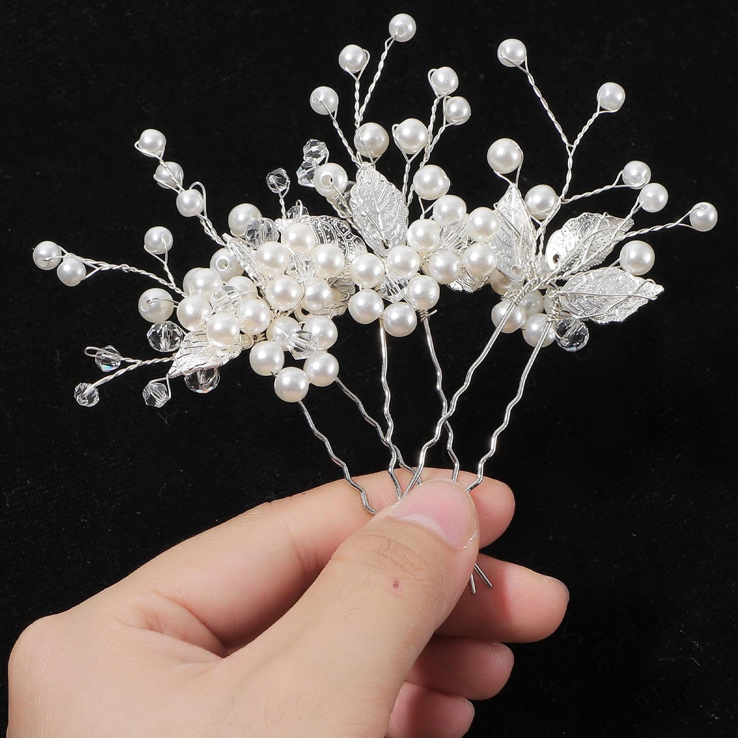 Lusofie 3Pcs Peal Flower Hair Pins Pearl Bridal Hair Pins Silver Wedding Hair Piece Wedding Hair Accessories Hair Flowers for Women Girls