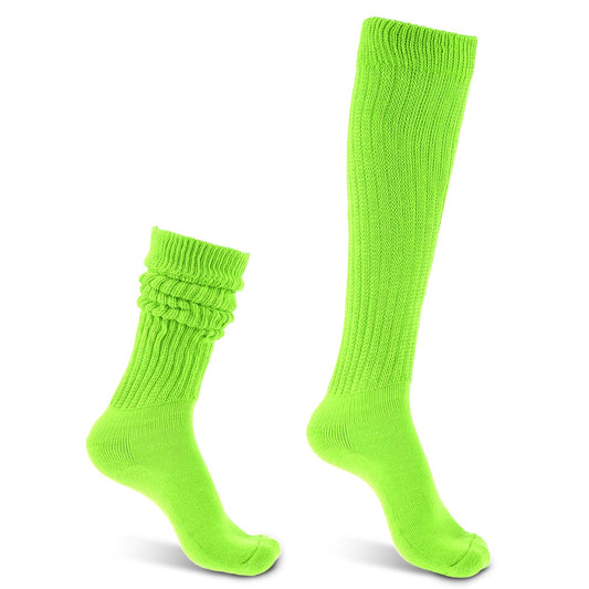 Lusofie Slouch Socks Womens Leg Warmers Super Soft Scrunch Knee High Socks Womens Cotton Boot Socks (Fluorescent green)