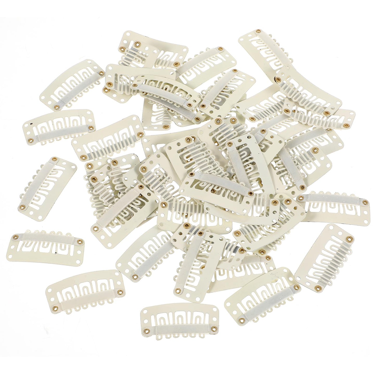 Yolev 50PCS Hair Extension Clips 6-Teeth Metal Wig Clips U-Shape Clips for Extensions Small Wig Comb Accessories for Women's DIY Hair Extensions (Beige)