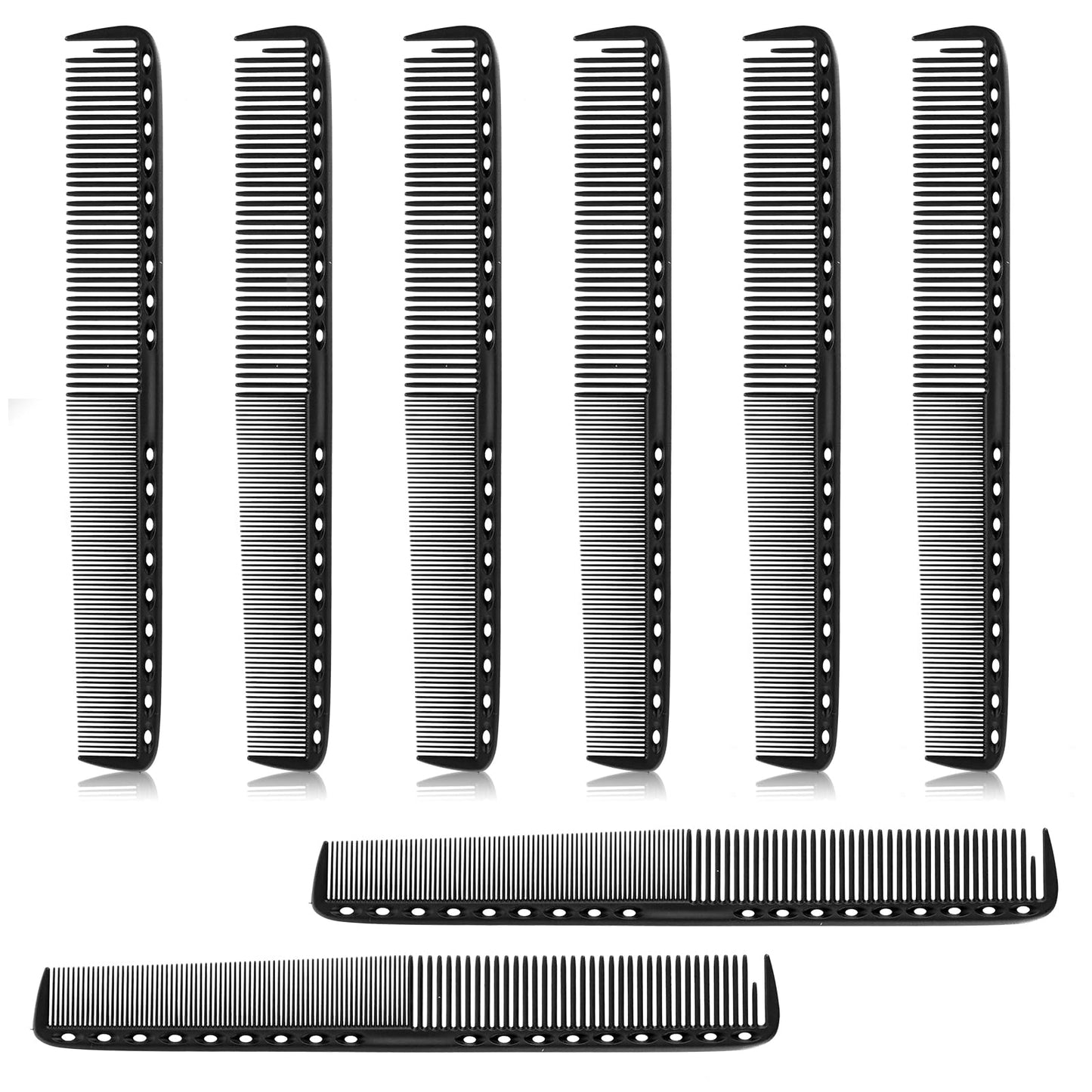 Carbon Fine Cutting Comb,8Pcs Professional Heat Resistant Carbon Fiber Comb,Black 2In1 Medium and Fine Teeth Hair Cutting Comb for Man Woman Clipper Cuts Home Salon