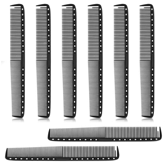 Carbon Fine Cutting Comb,8Pcs Professional Heat Resistant Carbon Fiber Comb,Black 2In1 Medium and Fine Teeth Hair Cutting Comb for Man Woman Clipper Cuts Home Salon