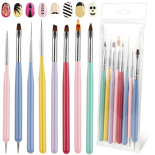 8 Pcs Nail Art Tools, Nail Brushes with Flexible Nylon Bristles,Nail Art Kit Macaron Nail Brush for Nail Art Painting Tools Liner Design for DIY & Professional Use (10 Brush Heads)
