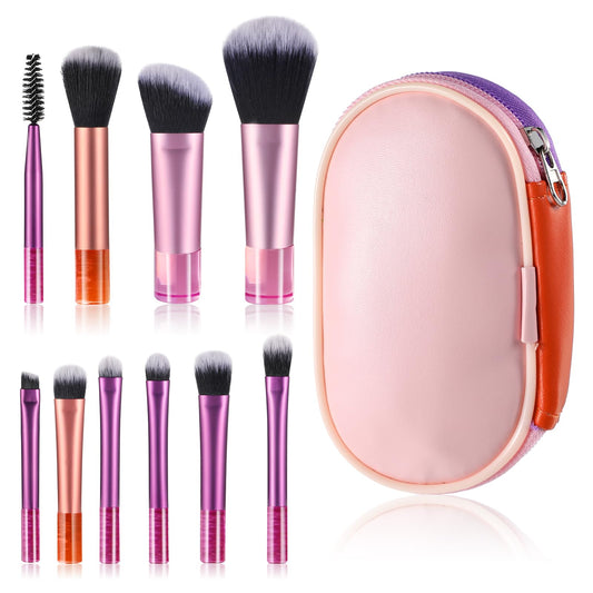 10 Pcs Travel Makeup Brush Set Colorful Mini Makeup Brushes with Makeup Brush Pouch Portable Travel Size Makeup Brushes Professional Cosmetic Brush for Foundation Brush Blush Powder Eye Shadow Cosmeti