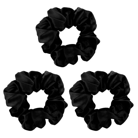 Yolev 3 Pack Large Silk Satin Scrunchies for Women -Soft Stylish Silk Hair Scrunchies Hair Bands Hair Satin Hair Ties Oversized Thick Elastic Jumbo Hair Scrunchies (black)