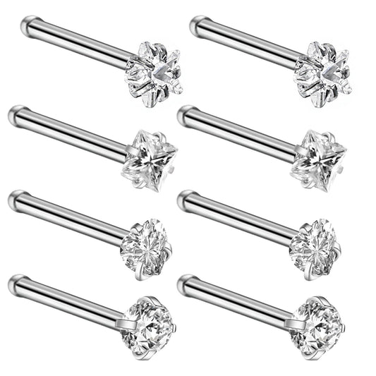 8pcs 20G Nose Rings Studs, 316L Surgical Steel Nose Piercings Jewelry