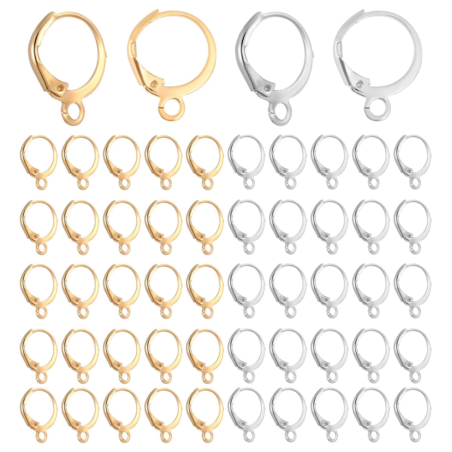 80Pcs Leverback Earring Hooks Round Hoop Huggie Earring Hooks Lever Back Clasp Earrings Jump Hook Hypoallergenic Silver Gold French Ear Wire Lever Back Earring Hooks for Jewelry Making Earring Finding