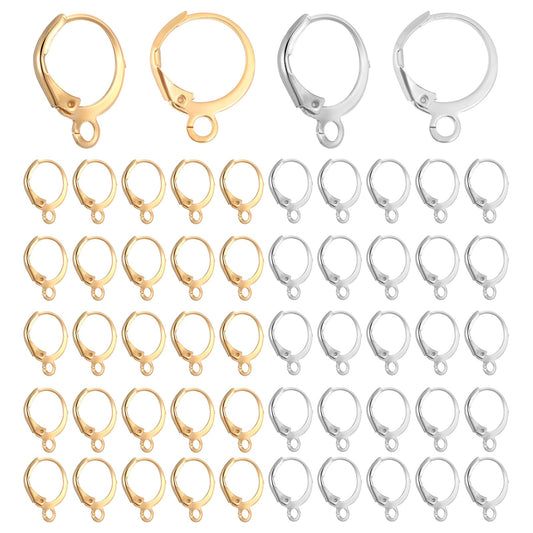 80Pcs Leverback Earring Hooks Round Hoop Huggie Earring Hooks Lever Back Clasp Earrings Jump Hook Hypoallergenic Silver Gold French Ear Wire Lever Back Earring Hooks for Jewelry Making Earring Finding