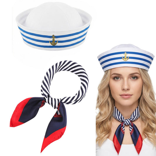 Captain Costume Hat and Scarf Set 2Pcs Sailor Cap Costume Accessories