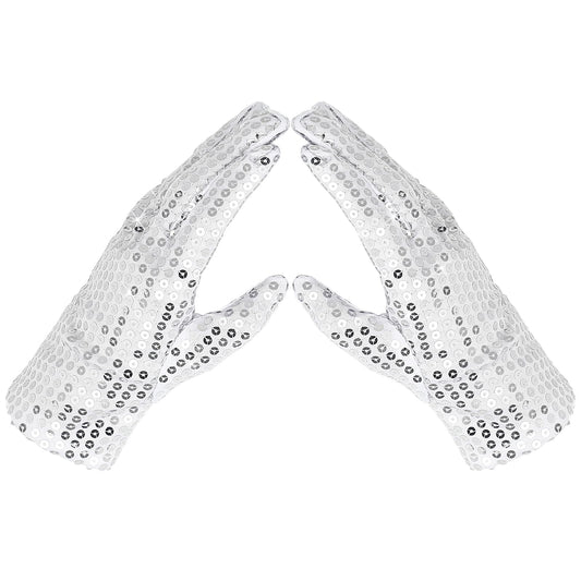 Lusofie Michael Jackson Gloves Dress up Gloves Cosplay Costume Gloves for Adults Michael Jackson Halloween Costume Silver White Gloves for Dance or Performance Cosplay Party