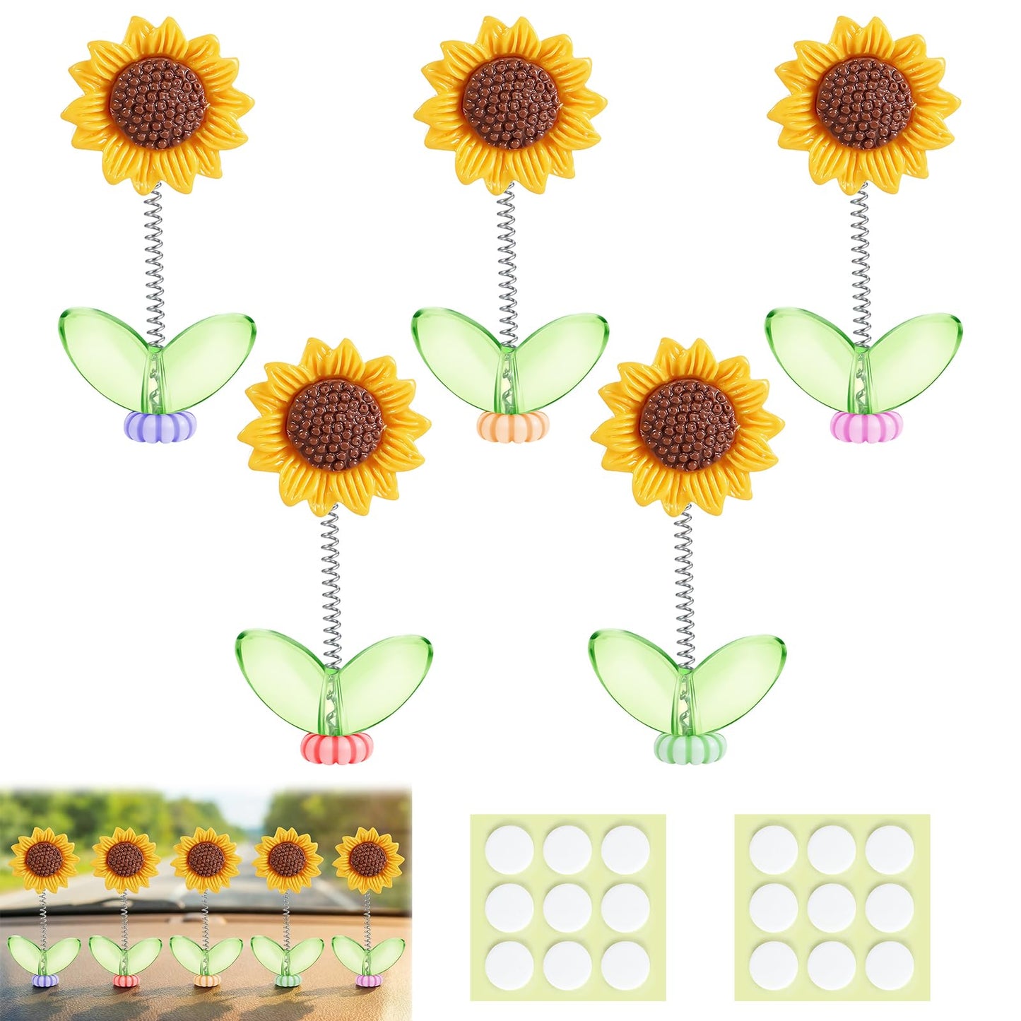 5Pcs Sunflower Car Dashboard Decorations Shaking Sunflower Bobblehead