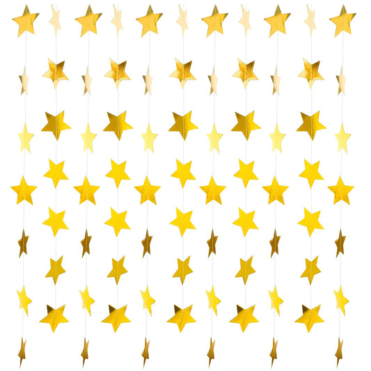 65 Feet Gold Star Garland - Double Sided Paper Star Garland Decorations - Hanging Stars Streamers Party Decorations for Graduation Wedding Birthday Party Festival Celebration